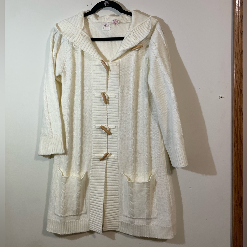 Tarni Long Hooded Cardigan‎ sweater Women Medium Cream toggle buttons